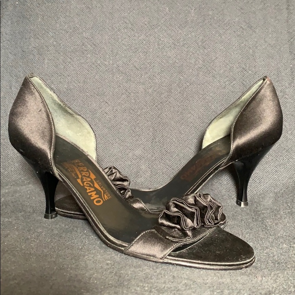 Salvatore Ferragamo Satin Ruffle Open-Toed Pump